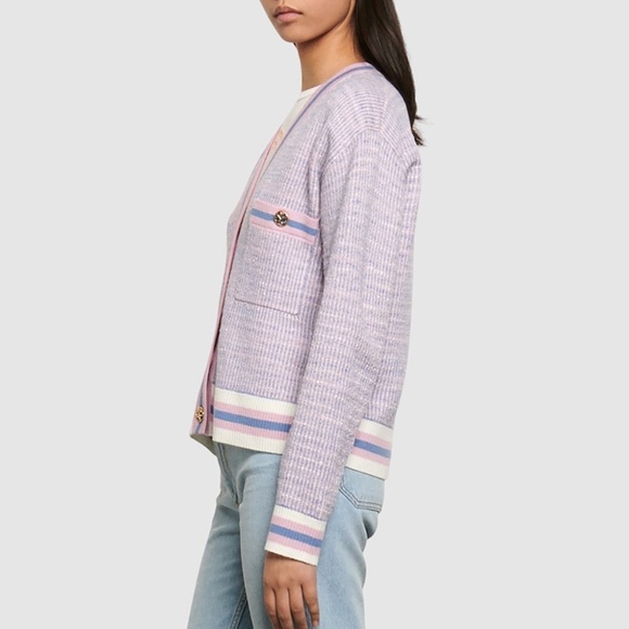 🍉Sandro Lyna Cropped Tweed Cardigan Lavender Purple Button Sweater Chanel Pink - Picture 2 of 12